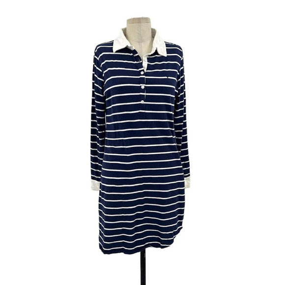 Coolibar Navy Blue‎ Striped Polo Long Sleeve Tunic Dress Size Small - Picture 1 of 13
